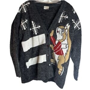 Vintage Kelso SQUIRREL Christmas Cardigan Sweater Womens Large Acrylic Snowflake